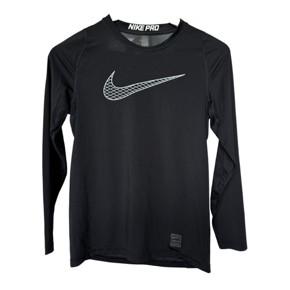 Nike Pro Dri-FIT Long Sleeve Training T-Shirt Black Teens L Sweat Wicking Mesh - Picture 2 of 12